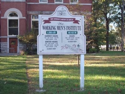 Sign - - New Harmony Workingmen's Institute. Click for full size. Sign - - New Harmony Workingmen's Institute image. Click for full size.