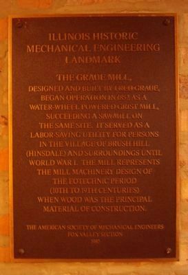 Plaque inside the Graue Mill image. Click for full size.