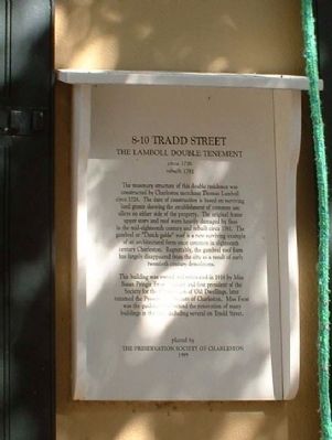 8-10 Tradd Street The Lamboll Double Tenement Marker image. Click for full size.