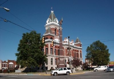 South/East Corner - - Gibson County Courthouse -and- Marker. Click for full size. South/East Corner - - Gibson County Courthouse -and- Marker image. Click for full size.