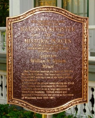 Governor William H. Upham House Marker image. Click for full size.