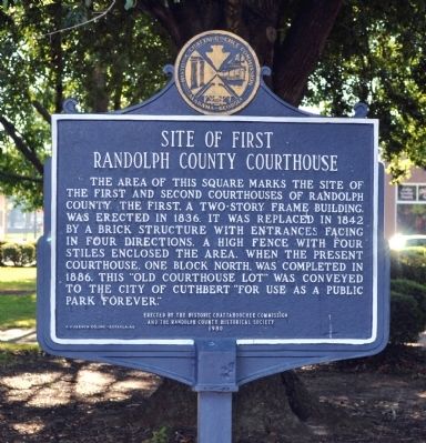 Site of First Randolph County Courthouse Marker. Click for full size. Site of First Randolph County Courthouse Marker image. Click for full size.