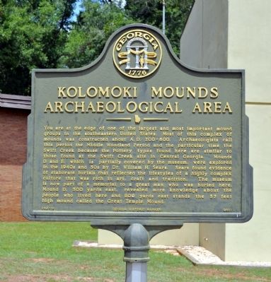 Kolomoki Mounds Archaeological Area Marker. Click for full size. Kolomoki Mounds Archaeological Area Marker image. Click for full size.