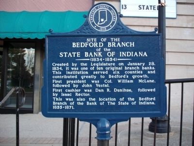 Site of the Bedford Branch of the State Bank of Indiana Marker image. Click for full size.