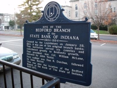 Obverse Side - - Site of the Bedford Branch of the State Bank of Indiana Marker image. Click for full size.