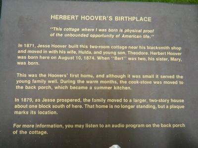 Herbert Hoover's Birthplace Marker image. Click for full size.