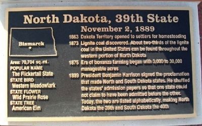 North Dakota, 39th State Marker image. Click for full size.