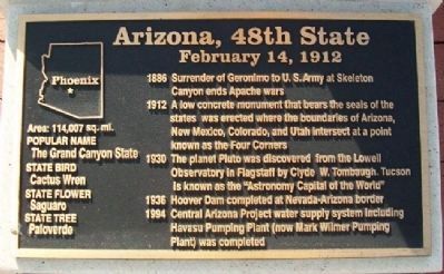 Arizona, 48th State Marker image. Click for full size.