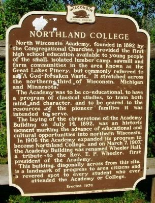 Northland College Marker. Click for full size. Northland College Marker image. Click for full size.