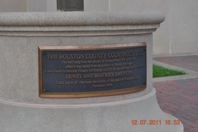1905 Houston County Courthouse Bell Marker image. Click for full size.