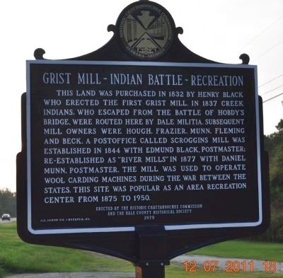 Grist Mill - Indian Battle - Recreation Side of Marker image. Click for full size.