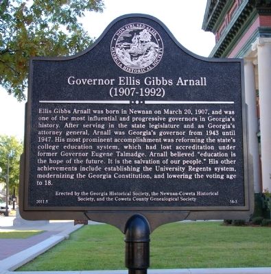 Governor Ellis Gibbs Arnall Marker image. Click for full size.