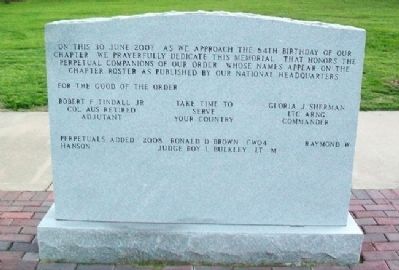 Topeka Chapter, The Military Order of the World Wars Marker (back) image. Click for full size.