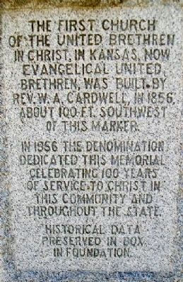 First UBC Church in Kansas Marker (back) image. Click for full size.