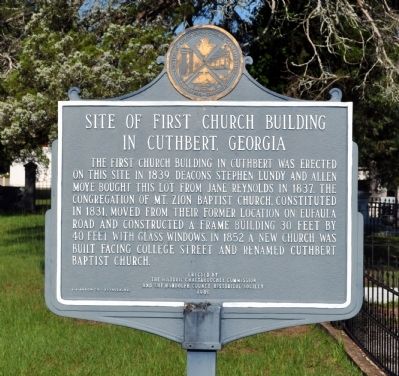 Site of First Church Building in Cuthbert, Georgia Marker image. Click for full size.