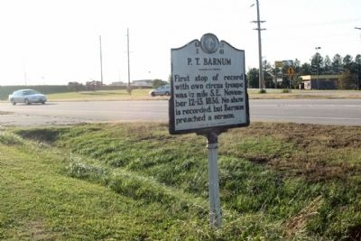 P.T. Barnum Marker looking south along N. Wesleyan Blvd. (US 301 Bypass ). Click for full size. P.T. Barnum Marker looking south along N. Wesleyan Blvd. (US 301 Bypass ) image. Click for full size.