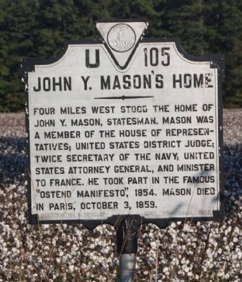 John Y. Mason's Home Marker image. Click for full size.
