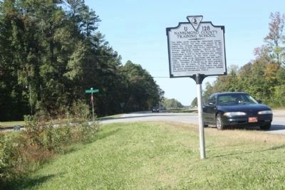 Nansemond County Training School Marker, along eastbound US 58 at Leafwood Road. Click for full size. Nansemond County Training School Marker, along eastbound US 58 at Leafwood Road image. Click for full size.