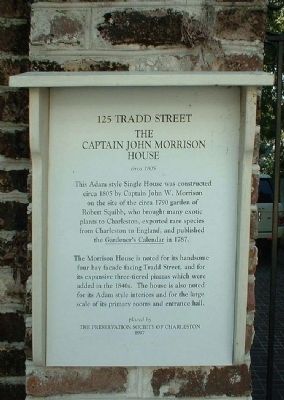 125 Tradd Street Captain John Morrison House Marker image. Click for full size.