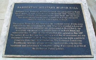 Barberton Military Honor Roll Marker. Click for full size. Barberton Military Honor Roll Marker image. Click for full size.