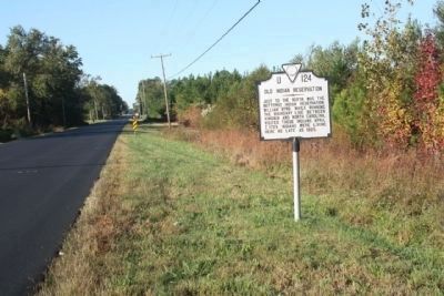 Old Indian Reservation Marker, looking south along Meherrin Road. Click for full size. Old Indian Reservation Marker, looking south along Meherrin Road image. Click for full size.