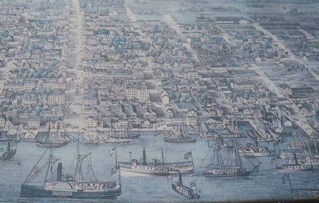 Close-up of The Potomac Highway Marker's "bird's-eye view" of the Alexandria waterfront. Click for full size. Close-up of The Potomac Highway Marker's "bird's-eye view" of the Alexandria waterfront image. Click for full size.