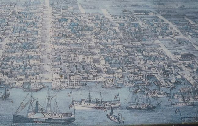 Close-up of The Potomac Highway Marker's "bird's-eye view" of the Alexandria waterfront image. Click for full size.
