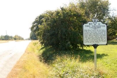 Three Northampton Landmarks Marker, looking southbound along Charles M Lankford Jr. Memorial Highway image. Click for full size.