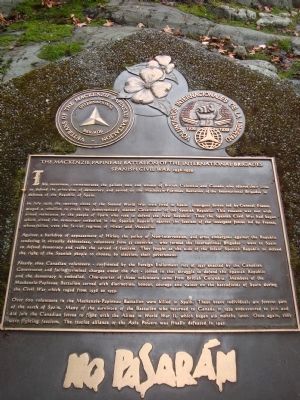 The Mackenzie Papineau Battalion of the International Brigades Marker image. Click for full size.