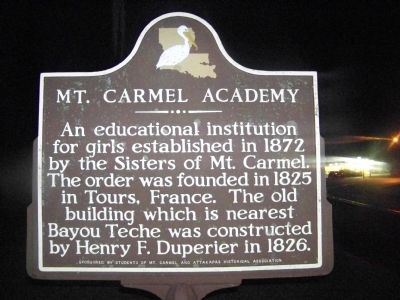 Mt. Carmel Academy Marker reverse, with identical text. image. Click for full size.