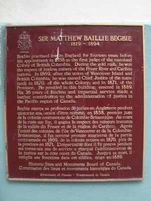 Sir Matthew Baillie Begbie Marker image. Click for full size.