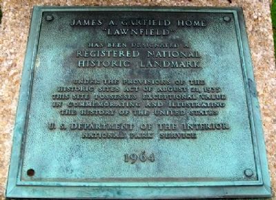 James A. Garfield's "Lawnfield" National Historic Landmark plaque image. Click for full size.