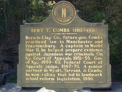 Gov. Bert T. Combs (1959-1963)/Bert T. Combs (1911 – 1991) Marker image. Click for full size.