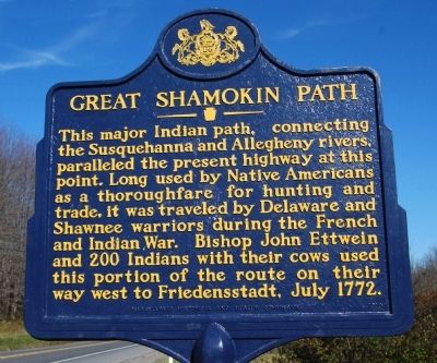 Great Shamokin Path Marker. Click for full size. Great Shamokin Path Marker image. Click for full size.
