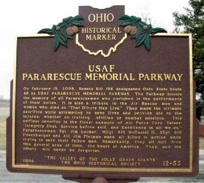 USAF Pararescue Memorial Parkway Marker Front image. Click for full size.