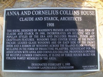 Anna and Cornelius Collins Residence Marker image. Click for full size.