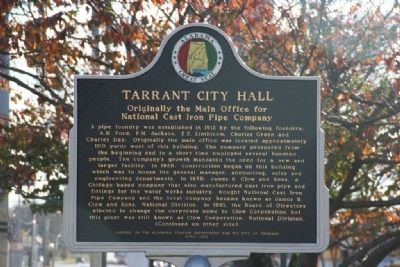 Tarrant City Hall Marker (Front) image. Click for full size.