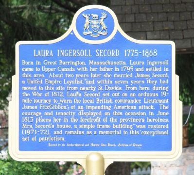 Laura Ingersoll Secord 1775-1868 Marker. Click for full size. Laura Ingersoll Secord 1775-1868 Marker image. Click for full size.