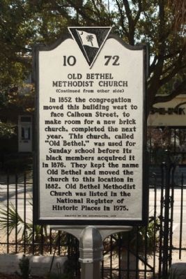 Old Bethel Methodist Church Marker, reverse side image. Click for full size.