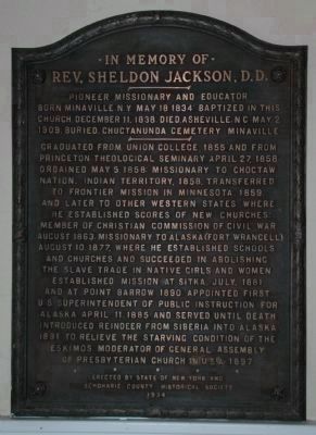 The Rev. Sheldon Jackson Plaque image. Click for full size.