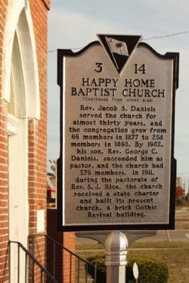 Happy Home Baptist Church Marker, reverse side image. Click for full size.