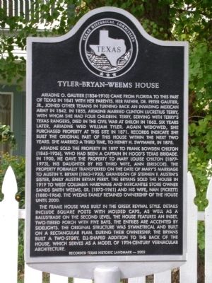Tyler-Bryan-Weems House Marker image. Click for full size.