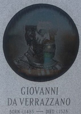 Giovanni Da Verrazzano Marker, east face etching. Click for full size. Giovanni Da Verrazzano Marker, east face etching image. Click for full size.
