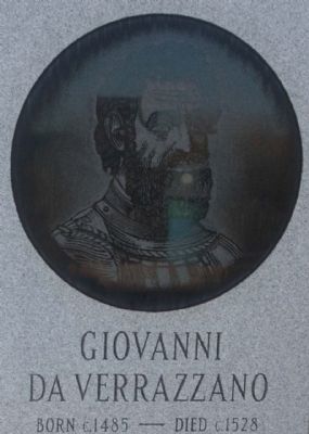 Giovanni Da Verrazzano Marker, east face etching image. Click for full size.