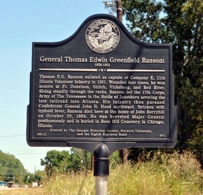 General Thomas Edwin Greenfield Ransom 1834-1864 Marker. Click for full size. General Thomas Edwin Greenfield Ransom 1834-1864 Marker image. Click for full size.