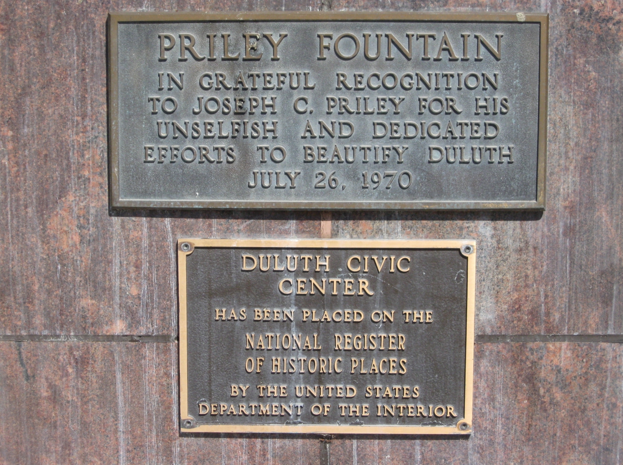 Priley Fountain / Duluth Civic Center Plaques
