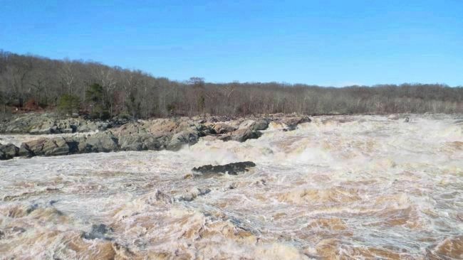 Great Falls of the Potomac, view upstream (northwest) from Olmsted Island. Click for full size. Great Falls of the Potomac, view upstream (northwest) from Olmsted Island image. Click for full size.