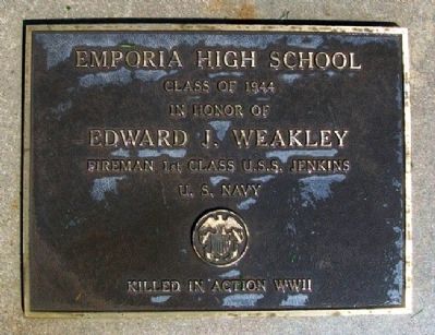 Emporia High School Class 1944 WWII Memorial Marker. Click for full size. Emporia High School Class 1944 WWII Memorial Marker image. Click for full size.