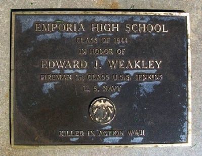 Emporia High School Class 1944 WWII Memorial Marker image. Click for full size.