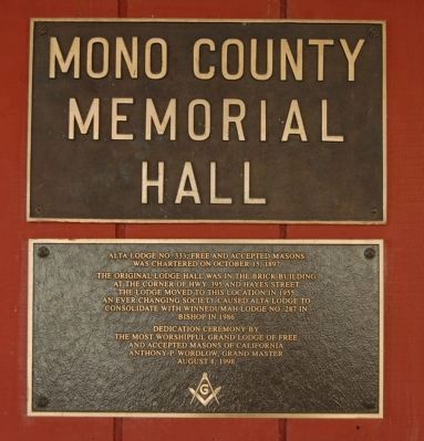 Mono County Memorial Hall Marker image. Click for full size.